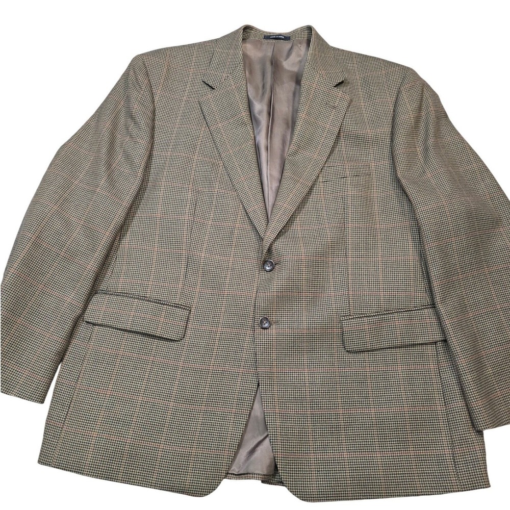 100% Wool IZOD Mens 44S Brown Houndstooth Blazer Woolmark Sport Coat suit - Picture 10 of 16